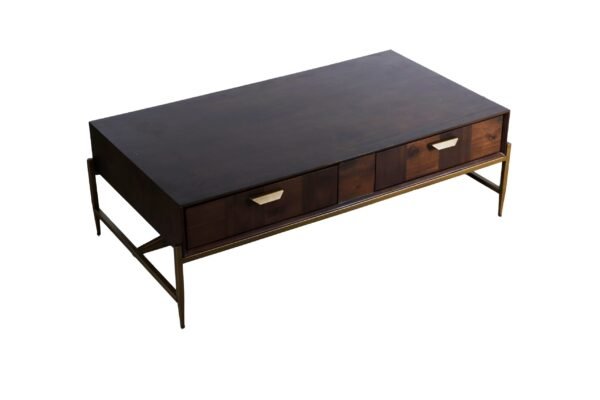 Modrest Shane - Modern Acacia & Brass Coffee Table - Image 2