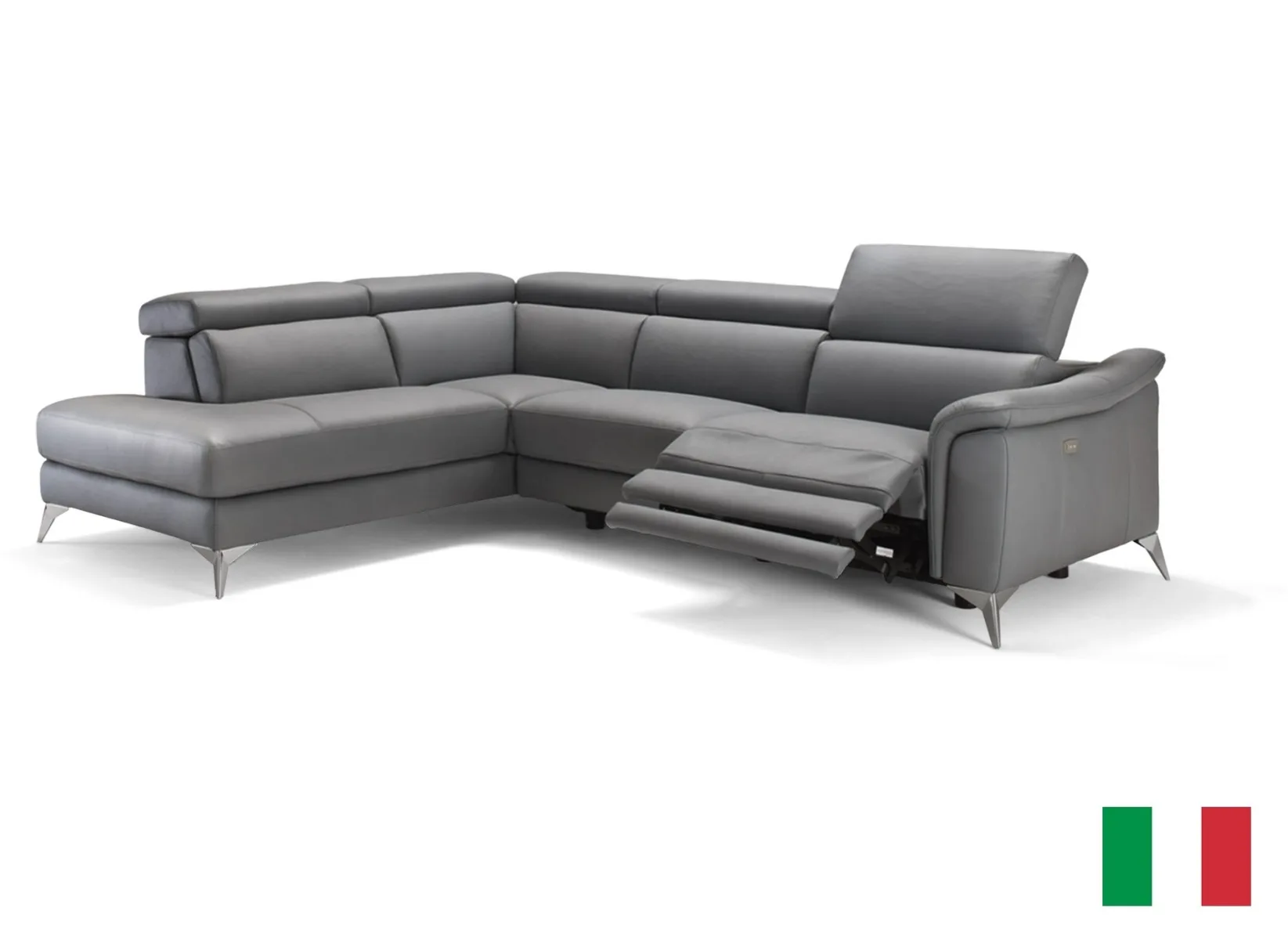 Lamod Italia Monte Carlo - Italian Modern Grey Leather LAF Sectional Sofa 1 Lamod Italia Monte Carlo - Italian Modern Grey Leather LAF Sectional Sofa