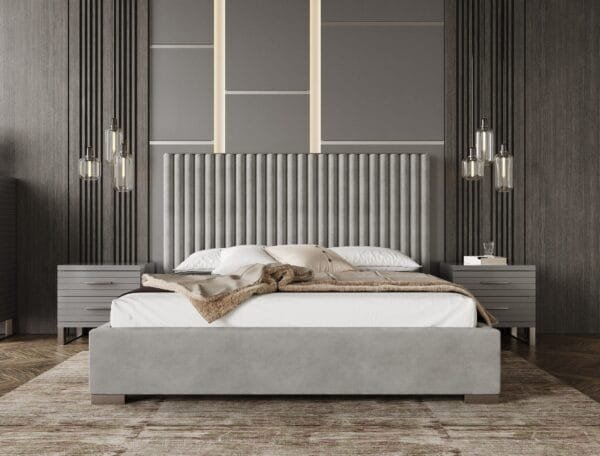 Modrest Splendor - Silver + Grey Velvet Upholstered King Platform Bed - Image 2