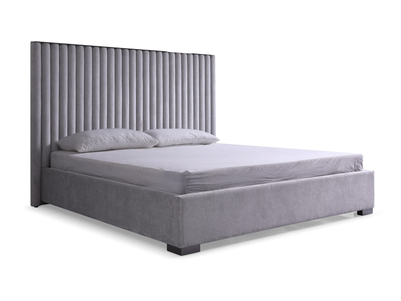 Modrest Splendor - Silver + Grey Velvet Upholstered King Platform Bed 4 Modrest Splendor - Silver + Grey Velvet Upholstered King Platform Bed - Image 4