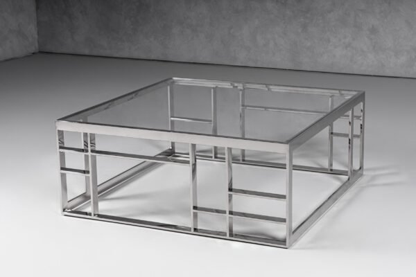 Modrest Stephen - Modern Glass & Stainless Steel Square Coffee Table - Image 3