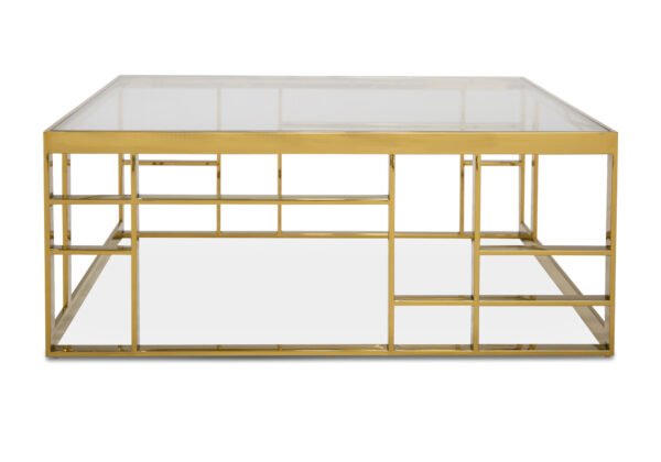 Modrest Stephen - Modern Glass & Gold Stainless Steel Square Coffee Table