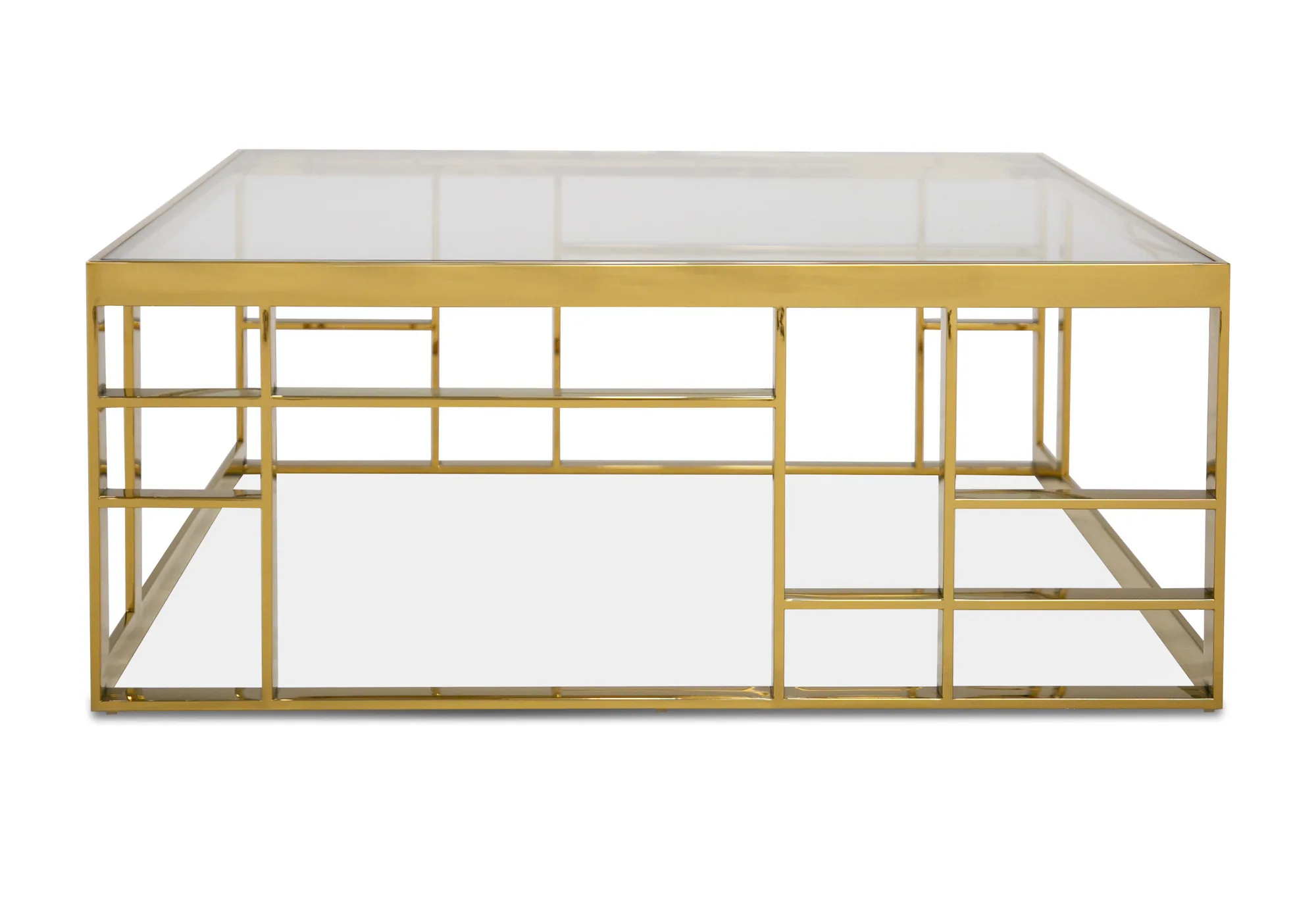 Modrest Stephen - Modern Glass & Gold Stainless Steel Square Coffee Table