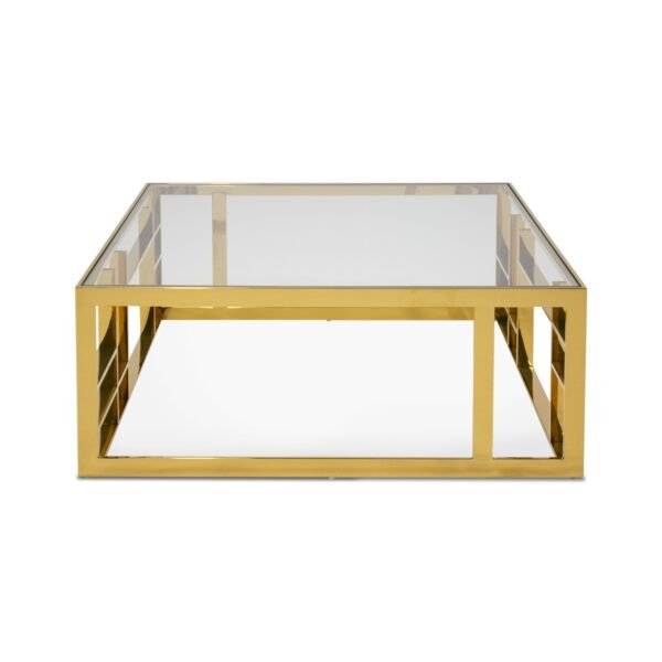 Modrest Stephen - Modern Glass & Gold Stainless Steel Square Coffee Table - Image 2