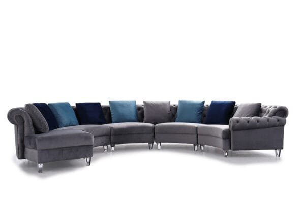 Divani Casa Darla - Modern Grey Velvet Curved Sectional Sofa - Image 4