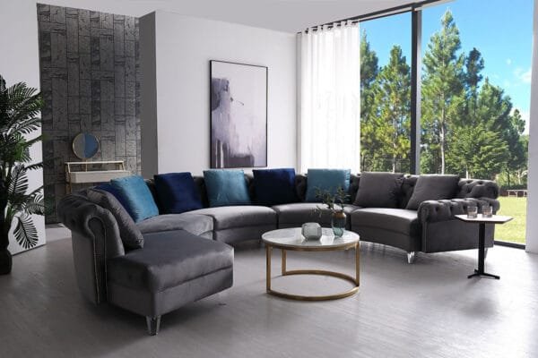 Divani Casa Darla - Modern Grey Velvet Curved Sectional Sofa - Image 3
