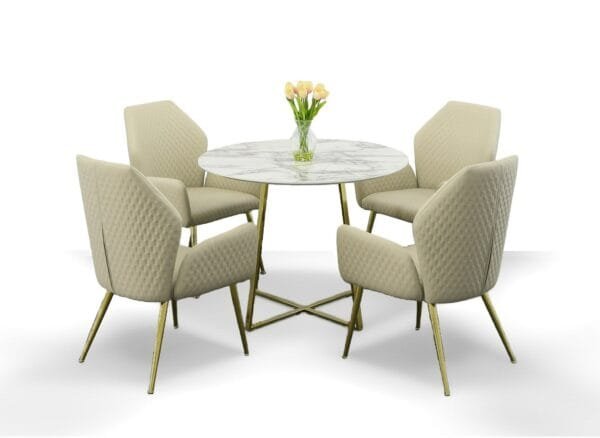 Modrest Swain Modern Faux Marble & Gold Round Dining Table - Image 2