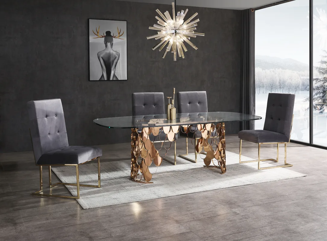 Modrest Javier Modern Glass & Rosegold Dining Table - Image 5