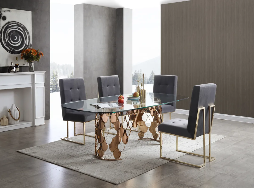 Modrest Javier Modern Glass & Rosegold Dining Table - Image 4