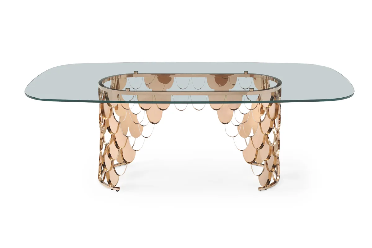 Modrest Javier Modern Glass & Rosegold Dining Table - Image 2