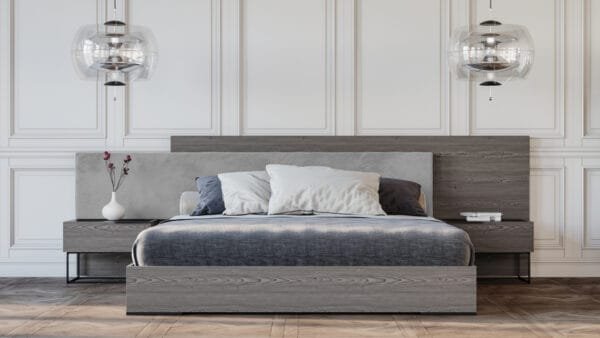 Queen Nova Domus Enzo Italian Modern Grey Oak & Fabric Bed w/ Nightstands - Image 5