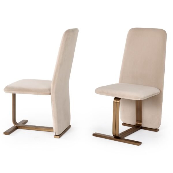 Modrest Tasha - Modern Light Beige Grey Velvet + Brushed Brass Dining Chair (Set of 2)