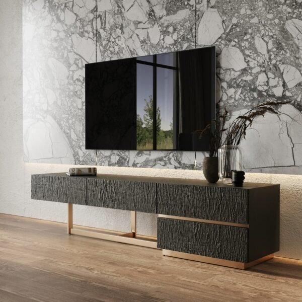 Modrest Tasha - Modern Black Ash + Brushed Gold TV Stand - Image 2