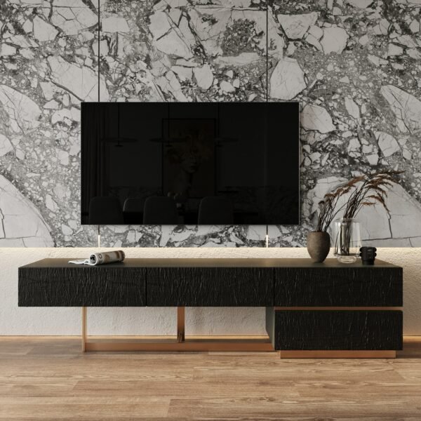 Modrest Tasha - Modern Black Ash + Brushed Gold TV Stand