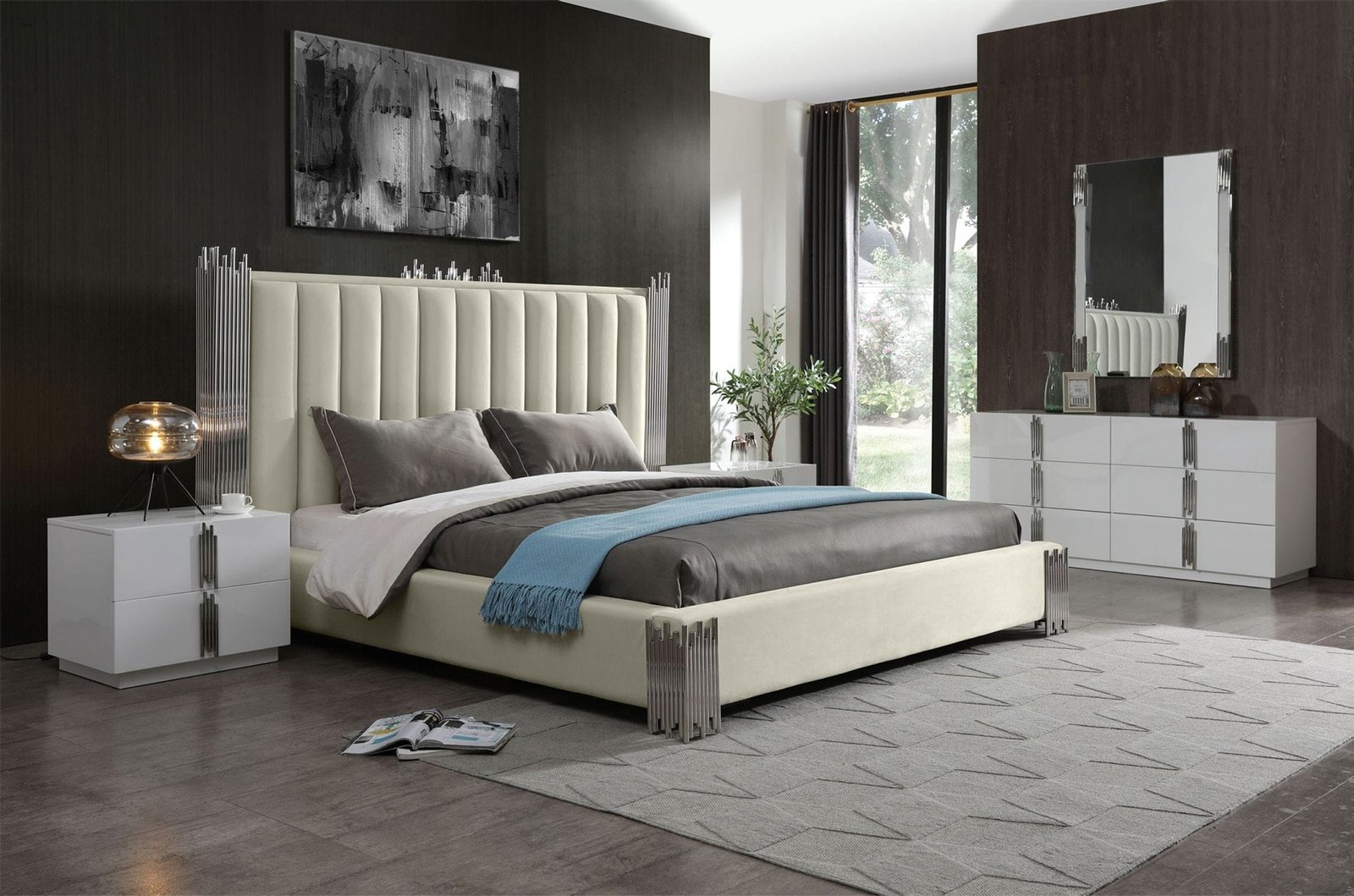 Modrest Token - Queen Modern White & Stainless Steel Bed 2 Modrest Token - Queen Modern White & Stainless Steel Bed - Image 2