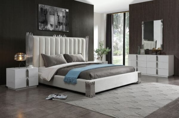 Modrest Token - Queen Modern White & Stainless Steel Bed - Image 3