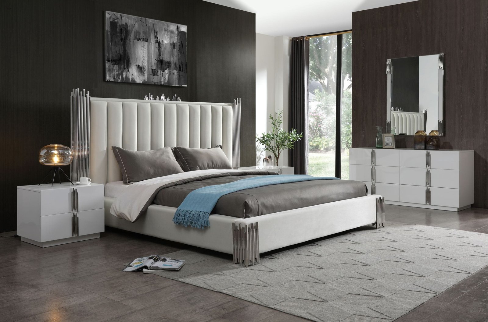 Modrest Token - Queen Modern White & Stainless Steel Bed 3 Modrest Token - Queen Modern White & Stainless Steel Bed - Image 3
