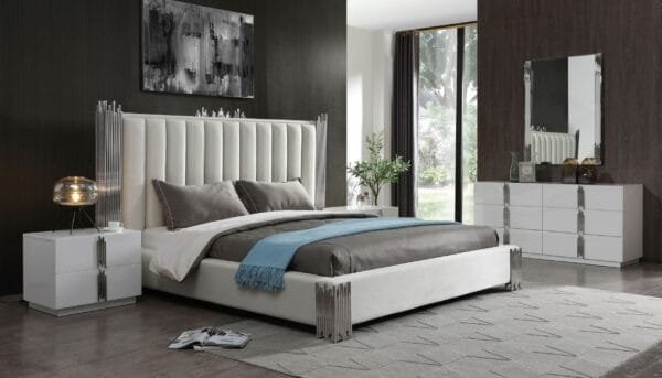 Modrest Token - Queen Modern White & Stainless Steel Bed