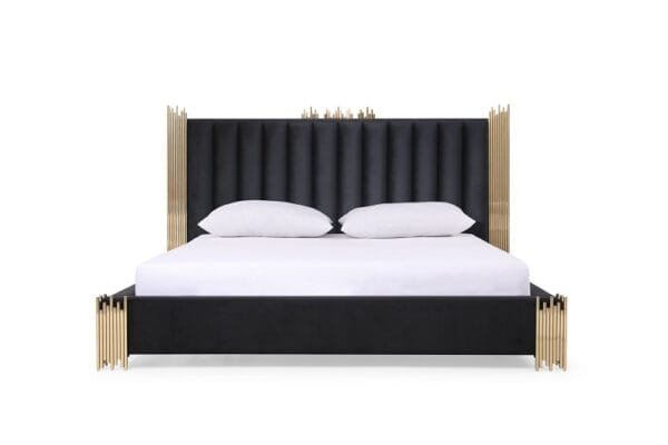 Modrest Token - Queen Modern Black + Gold Bed + Nightstands