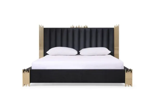 Modrest Token - Queen Modern Black + Gold Bed + Nightstands