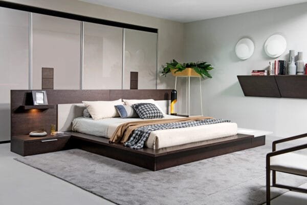 Queen Modrest Torino Contemporary Brown Oak & Grey Platform Bed w/ Lights - Image 5