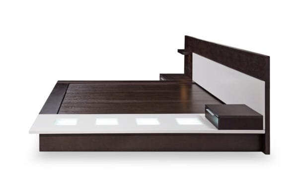 Queen Modrest Torino Contemporary Brown Oak & Grey Platform Bed w/ Lights - Image 4