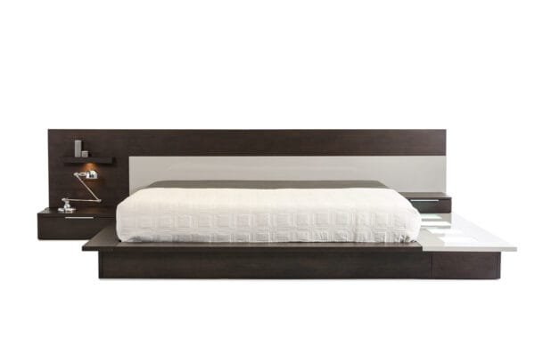 Queen Modrest Torino Contemporary Brown Oak & Grey Platform Bed w/ Lights - Image 2