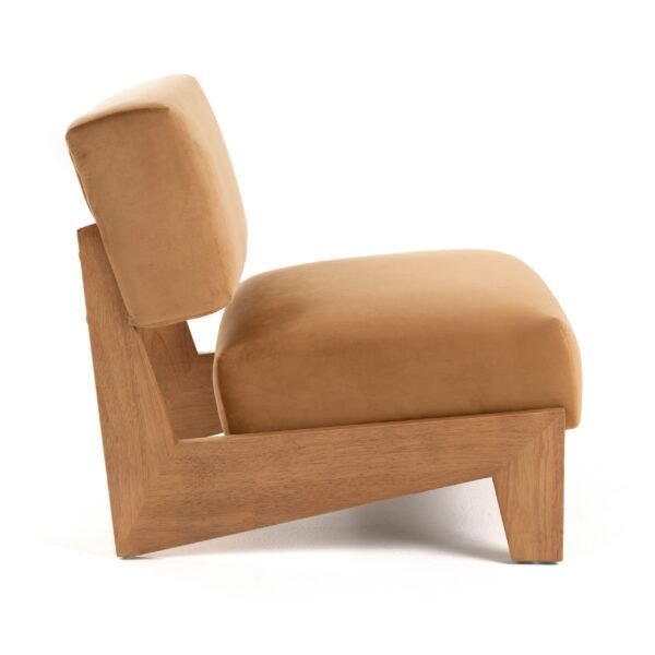 Modrest Tucker - Mid-Century Modern Camel Velvet + Chestnut Accent Chair - Image 2