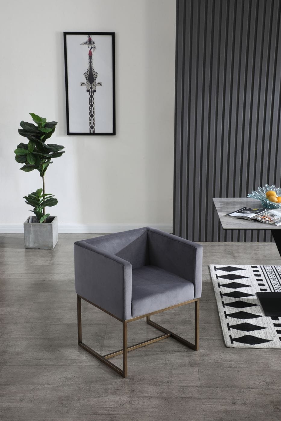 Modrest Marty - Modern Dark Grey & Copper Antique Brass Dining Chair 1 Modrest Marty - Modern Dark Grey & Copper Antique Brass Dining Chair