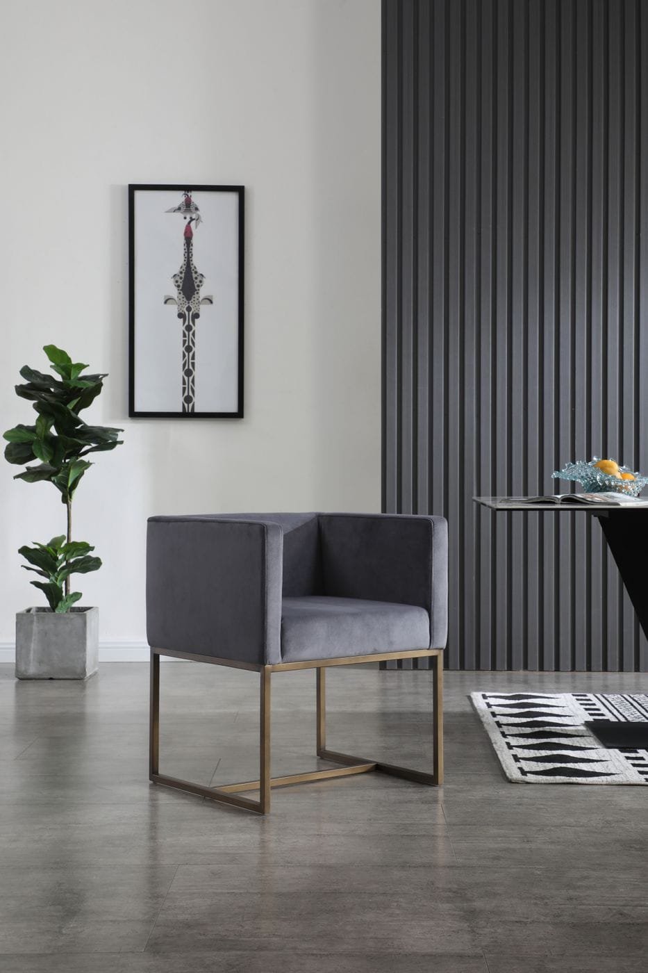 Modrest Marty - Modern Dark Grey & Copper Antique Brass Dining Chair 2 Modrest Marty - Modern Dark Grey & Copper Antique Brass Dining Chair - Image 2
