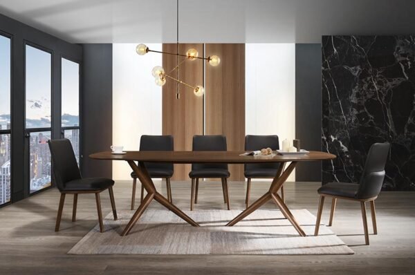 Modrest Utah - Modern Walnut and Brown Eco-Leather Dining Chair- Set of 2 - Image 2