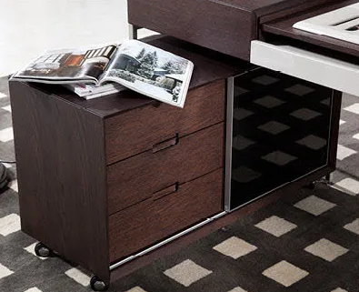 Modrest Ezra Modern Brown Oak and Grey Office Desk w/ Side Cabinet - Image 4