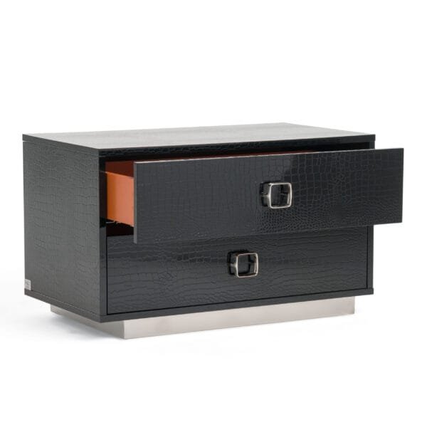 A&X Victoria Modern Black Crocodile Nightstand - Image 3